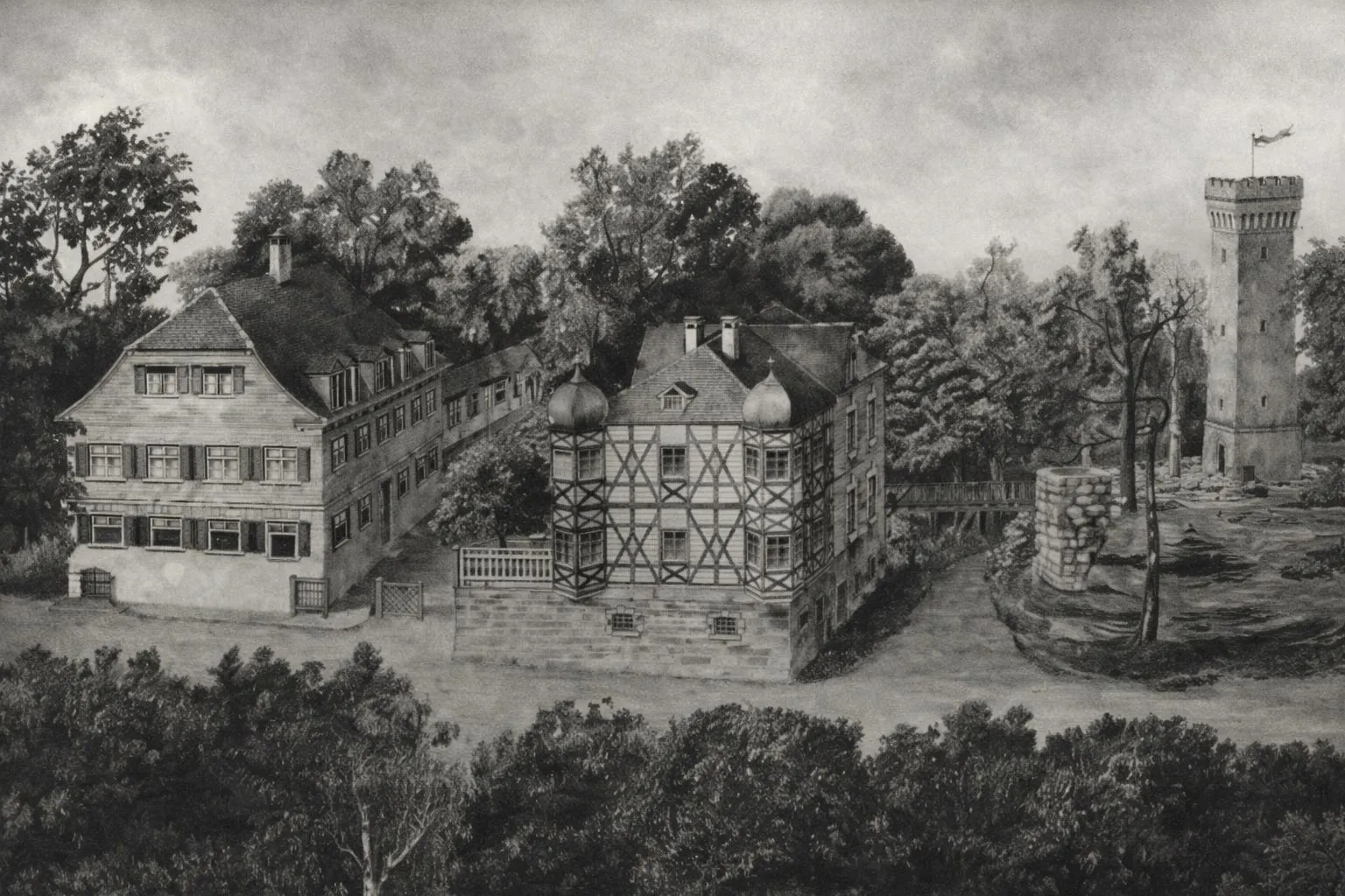 Historische Alte Veste Zirndorf - Panoramablick auf die mittelalterliche Burg im Stadtwald